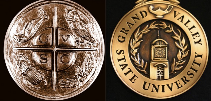 Two GVSU gold Presidential Medallion